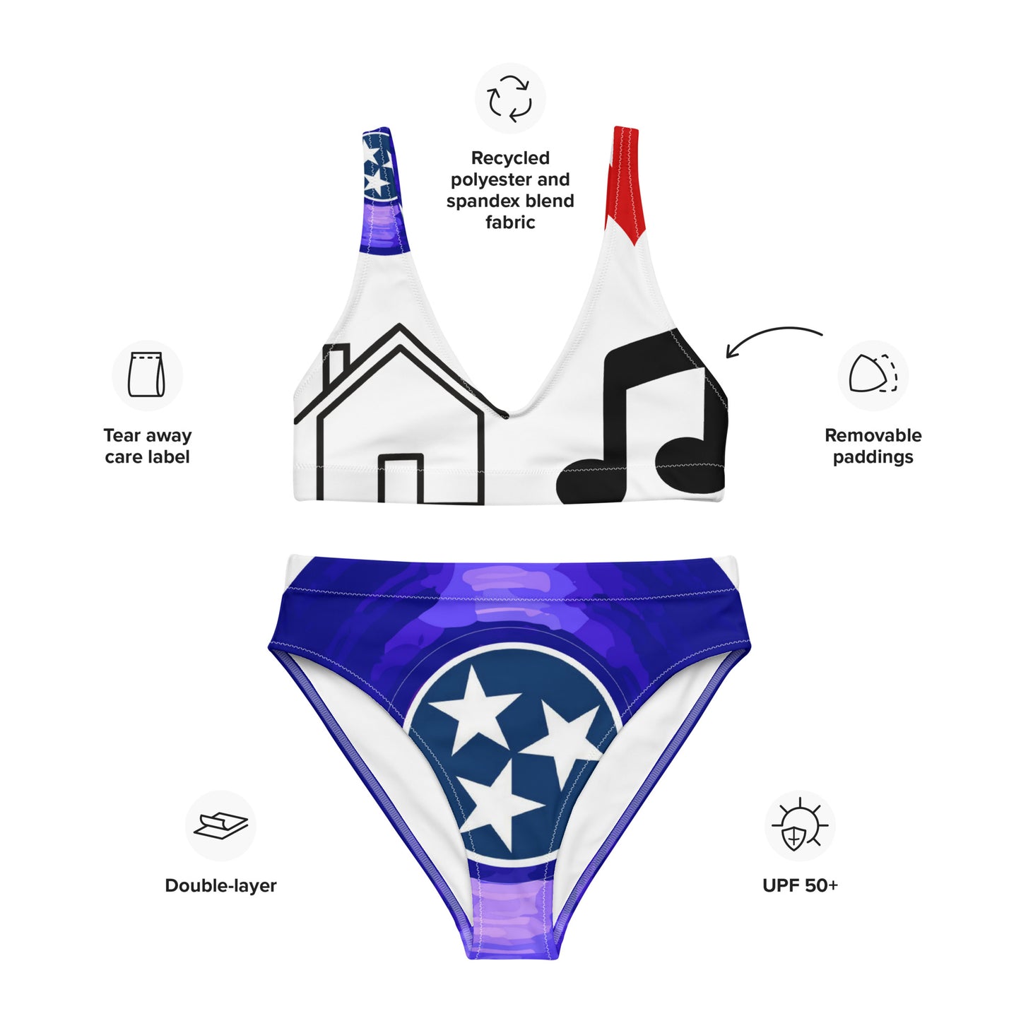 TN Loves House Music Recycled high-waisted bikini